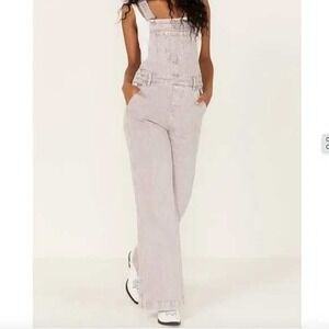 CLEO WOLF Full Length Denim Overalls Wide Leg‎ Light Wash Size Large